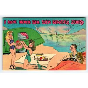 I Have Never Seen Such Beautiful Scenery Girls Swimsuits Linen Comical Postcard